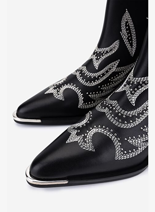 Valmenti Kadın Hakiki Deri Siyah Western Bot - Görsel 4