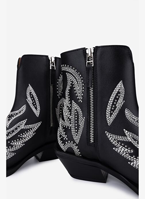 Valmenti Kadın Hakiki Deri Siyah Western Bot - Görsel 6