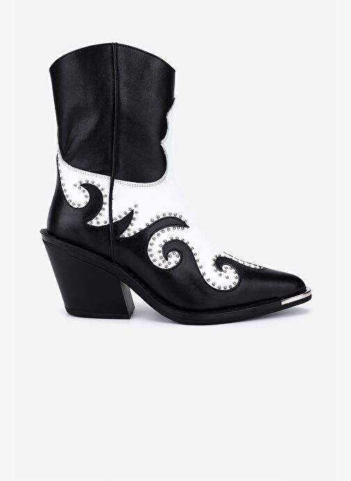 Valmenti Kadın Hakiki Deri Siyah/Beyaz Western Bot - Görsel 2