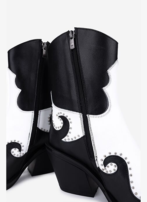 Valmenti Kadın Hakiki Deri Siyah/Beyaz Western Bot - Görsel 6