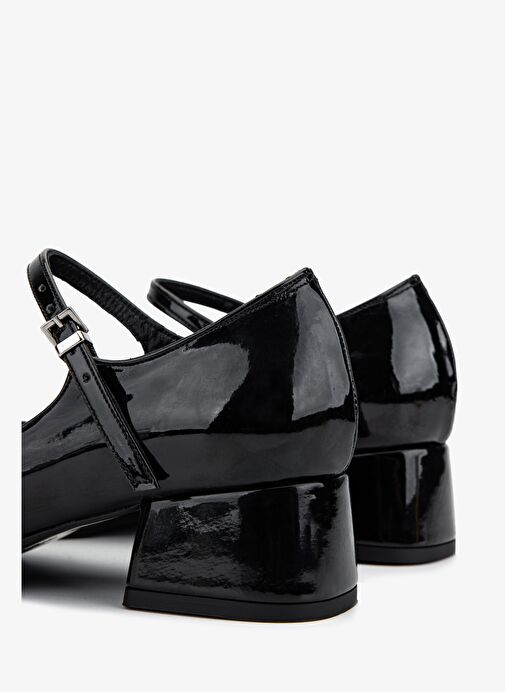 Valmenti Kadın Suni Deri Siyah Rugan Topuklu Ayakkabı - Görsel 5