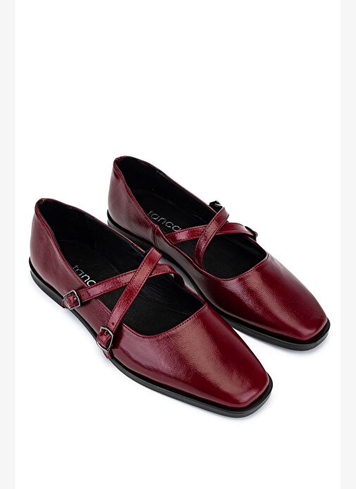 Tamer Tanca Kadın Hakiki Deri Bordo Rugan Babet Ayakkabı - Görsel 3