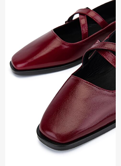 Tamer Tanca Kadın Hakiki Deri Bordo Rugan Babet Ayakkabı - Görsel 5