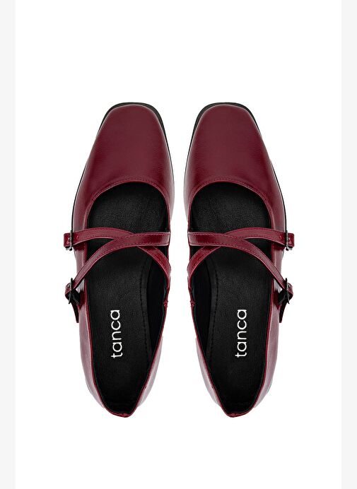 Tamer Tanca Kadın Hakiki Deri Bordo Rugan Babet Ayakkabı - Görsel 6
