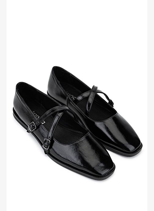 Tamer Tanca Kadın Hakiki Deri Siyah Rugan Babet Ayakkabı - Görsel 3