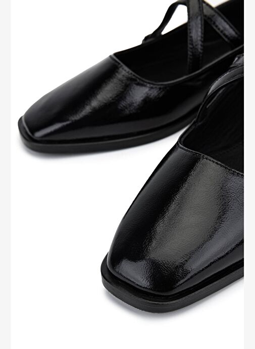 Tamer Tanca Kadın Hakiki Deri Siyah Rugan Babet Ayakkabı - Görsel 5