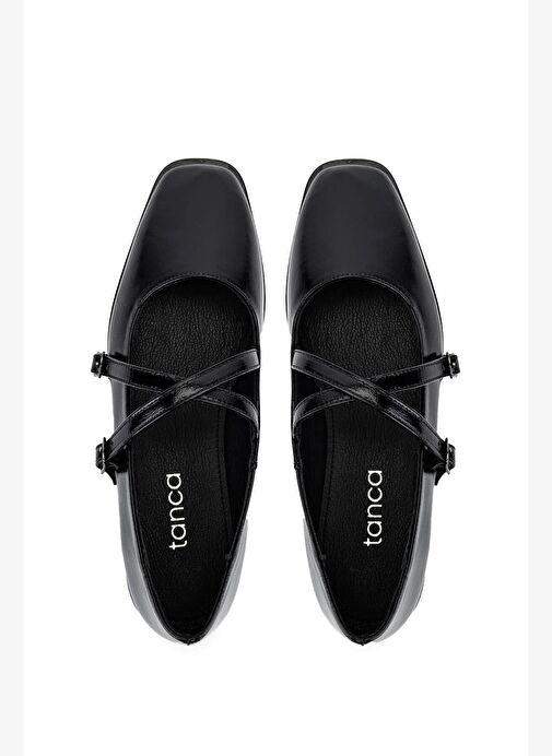 Tamer Tanca Kadın Hakiki Deri Siyah Rugan Babet Ayakkabı - Görsel 6