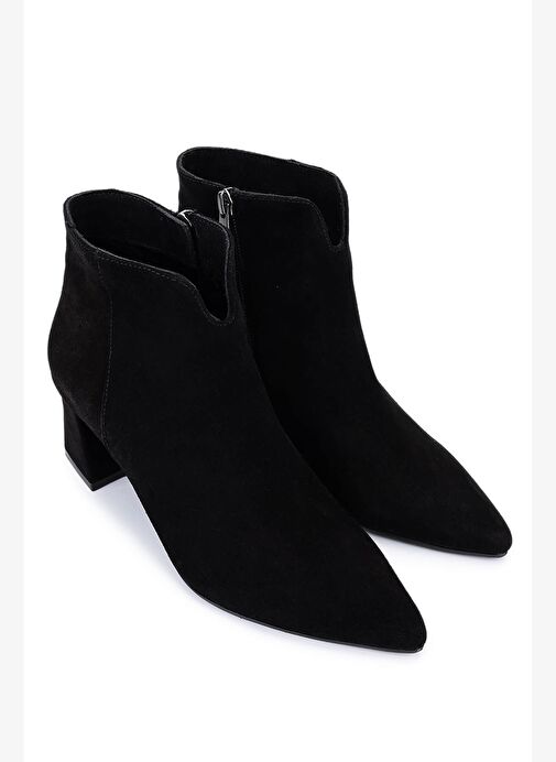 Tamer Tanca Kadın Hakiki Deri Siyah Süet Topuklu Bot - Görsel 3