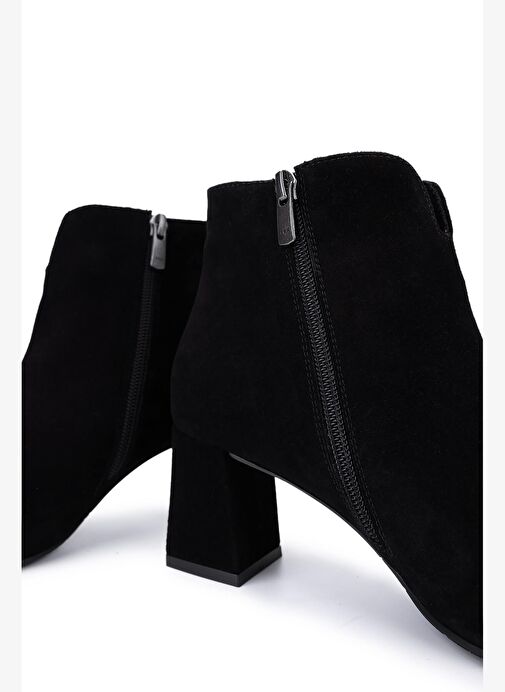 Tamer Tanca Kadın Hakiki Deri Siyah Süet Topuklu Bot - Görsel 6