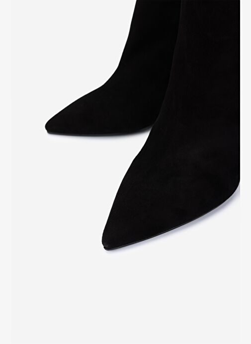 Valmenti Kadın Hakiki Deri Siyah Süet Topuklu Bot - Görsel 4