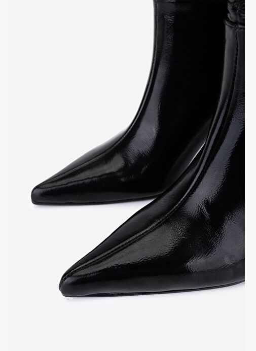 Valmenti Kadın Hakiki Deri Siyah Kırışık Rugan Topuklu Bot - Görsel 4