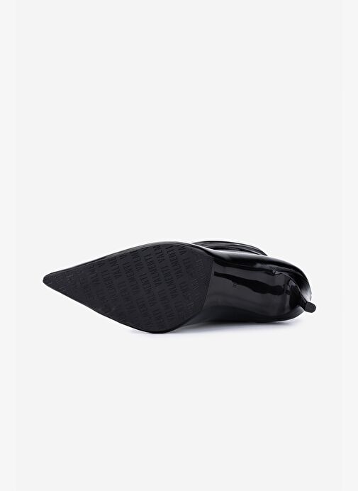 Valmenti Kadın Hakiki Deri Siyah Kırışık Rugan Topuklu Bot - Görsel 6