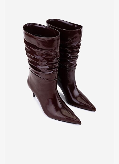 Valmenti Kadın Hakiki Deri Bordo Rugan Topuklu Bot - Görsel 3