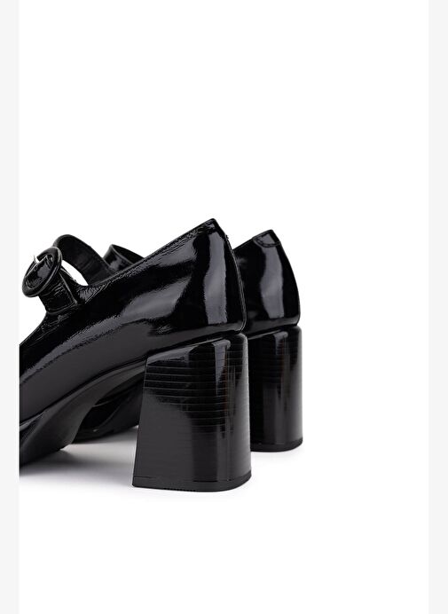 Tamer Tanca Kadın Hakiki Deri Siyah Rugan Topuklu Ayakkabı - Görsel 3