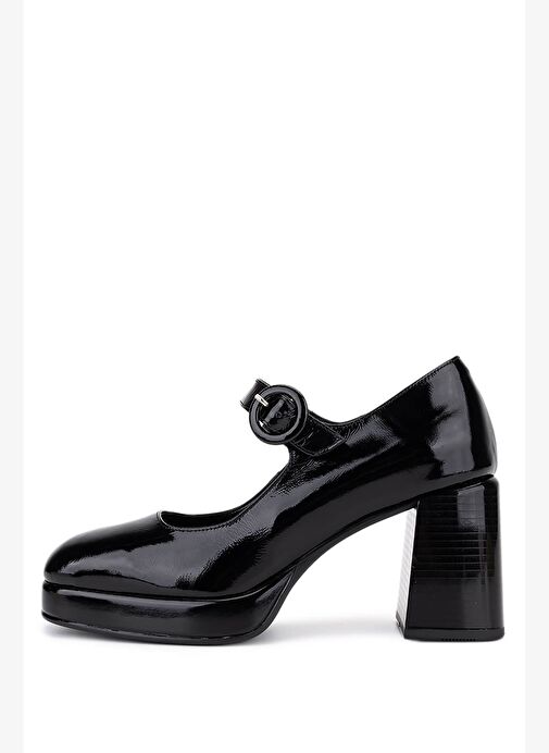 Tamer Tanca Kadın Hakiki Deri Siyah Rugan Topuklu Ayakkabı - Görsel 5