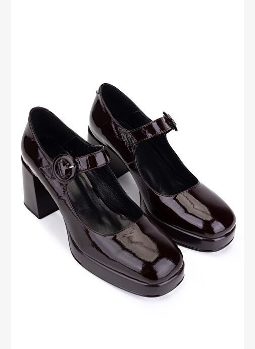 Tamer Tanca Kadın Hakiki Deri Bordo Rugan Topuklu Ayakkabı - Görsel 3