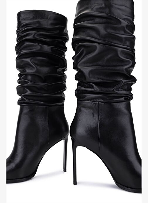 Tamer Tanca Kadın Hakiki Deri Siyah Topuklu Çizme - Görsel 6