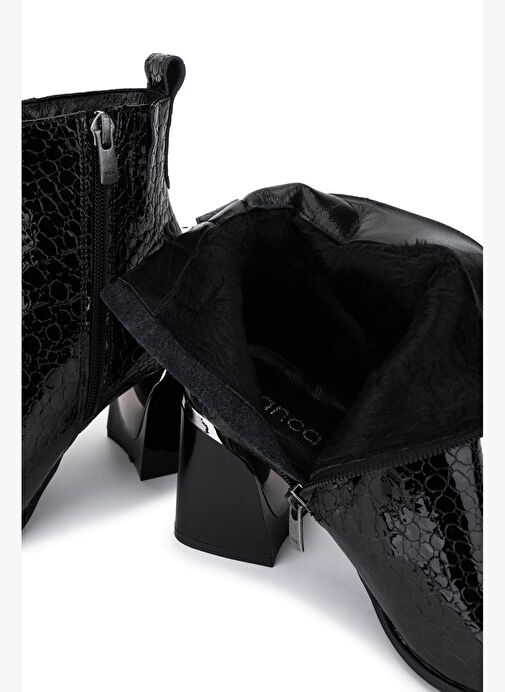 Tamer Tanca Kadın Hakiki Deri Siyah Topuklu Bot - Görsel 5