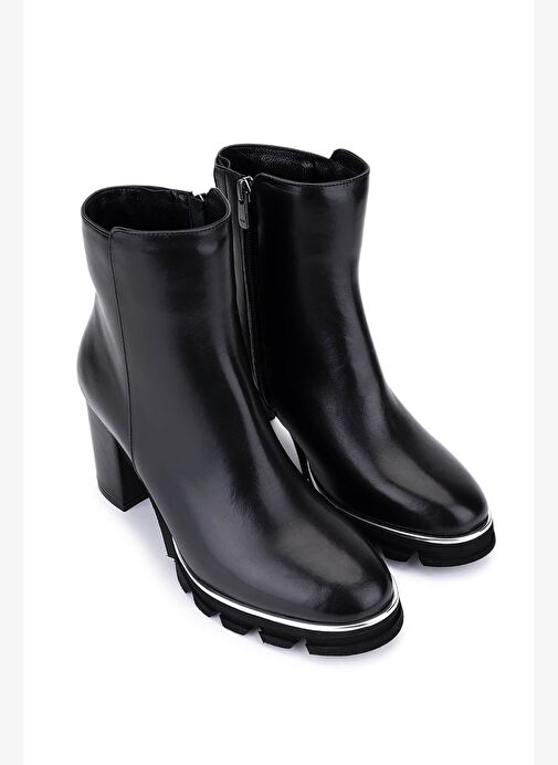 Tamer Tanca Kadın Siyah Deri Topuklu Bot - Görsel 3