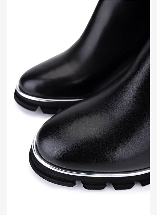 Tamer Tanca Kadın Siyah Deri Topuklu Bot - Görsel 4