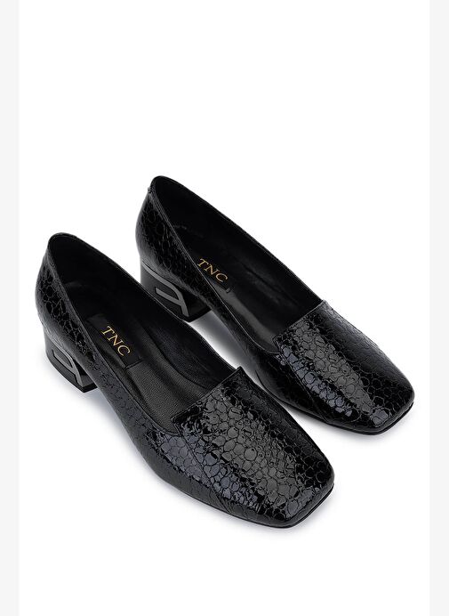 Tamer Tanca Kadın Hakiki Deri Siyah Rugan Topuklu Ayakkabı - Görsel 3