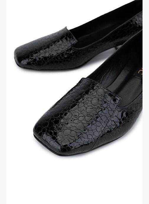 Tamer Tanca Kadın Hakiki Deri Siyah Rugan Topuklu Ayakkabı - Görsel 4