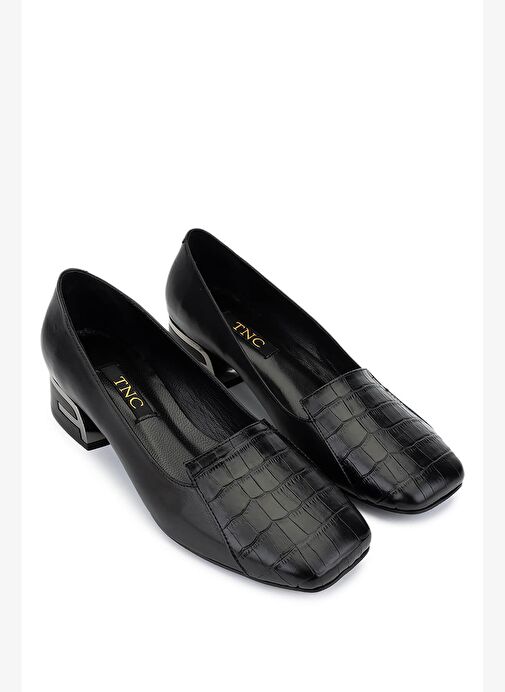 Tamer Tanca Kadın Hakiki Deri Siyah Kroko Topuklu Ayakkabı - Görsel 3