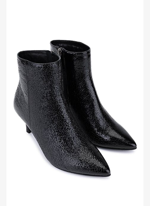 Tamer Tanca Kadın Hakiki Deri Siyah Rugan Topuklu Bot - Görsel 3