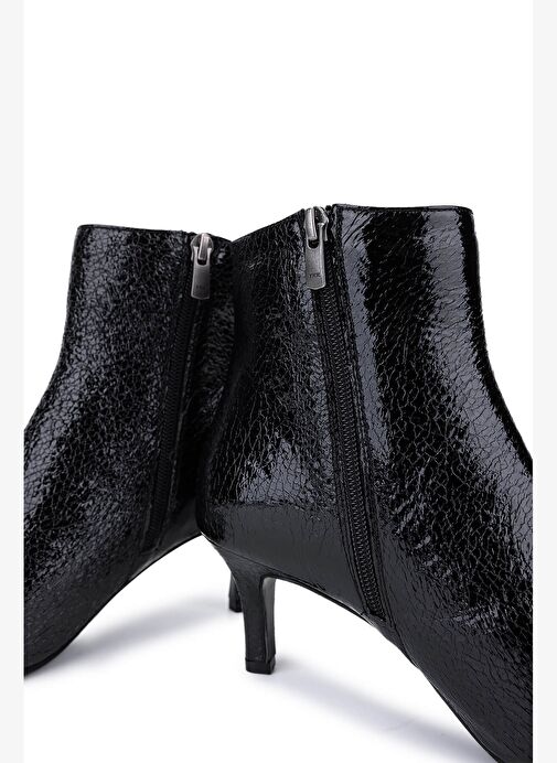Tamer Tanca Kadın Hakiki Deri Siyah Rugan Topuklu Bot - Görsel 6