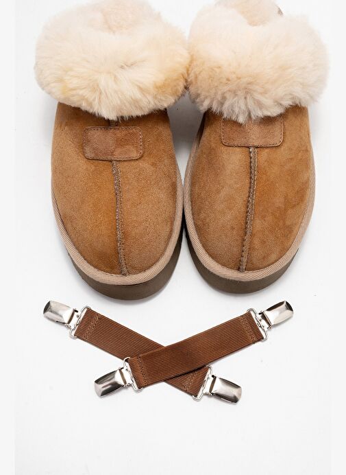 OLESSA Taba Hakiki Deri Süet Kadın Kürklü Terlik - Görsel 3