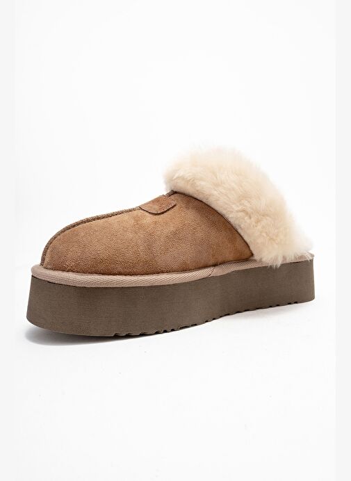 OLESSA Taba Hakiki Deri Süet Kadın Kürklü Terlik - Görsel 5