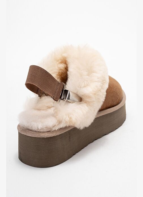 OLESSA Taba Hakiki Deri Süet Kadın Kürklü Terlik - Görsel 6
