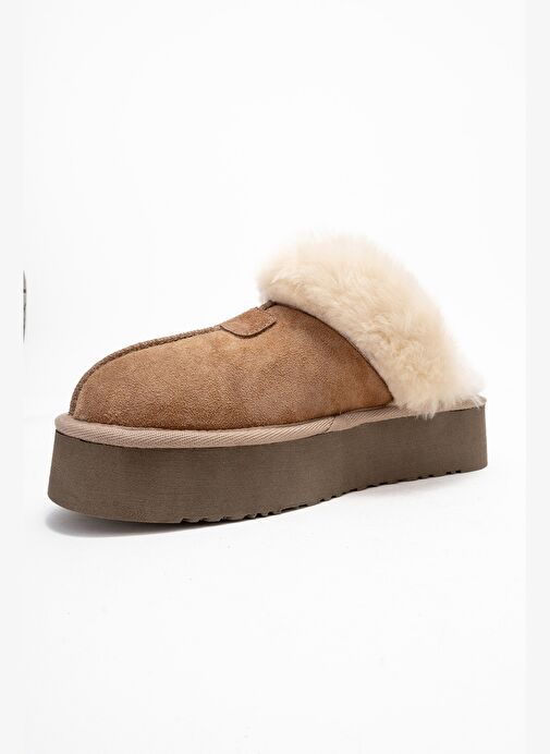 OLESSA Taba Hakiki Deri Süet Kadın Kürklü Terlik - Görsel 8