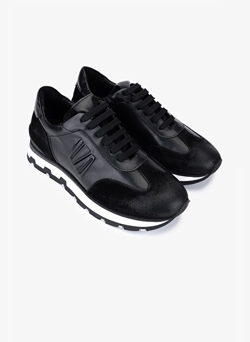 Valmenti Erkek Hakiki Deri Siyah Süet Sneakers & Spor Ayakkabı - Görsel 3