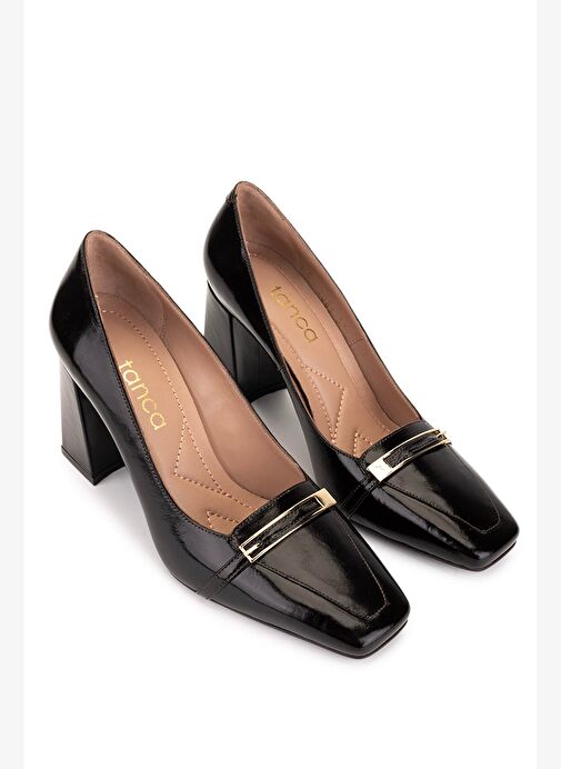 Tamer Tanca Kadın Hakiki Deri Kahverengi Rugan Topuklu Ayakkabı - Görsel 3