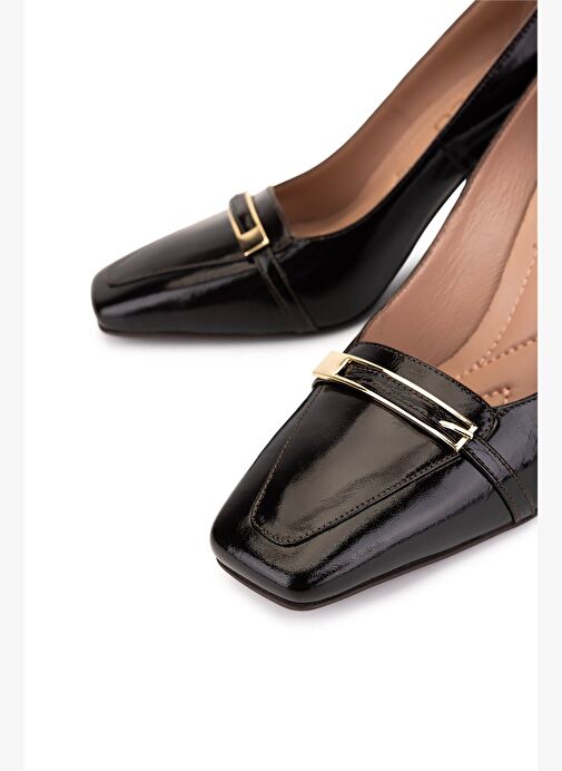 Tamer Tanca Kadın Hakiki Deri Kahverengi Rugan Topuklu Ayakkabı - Görsel 4