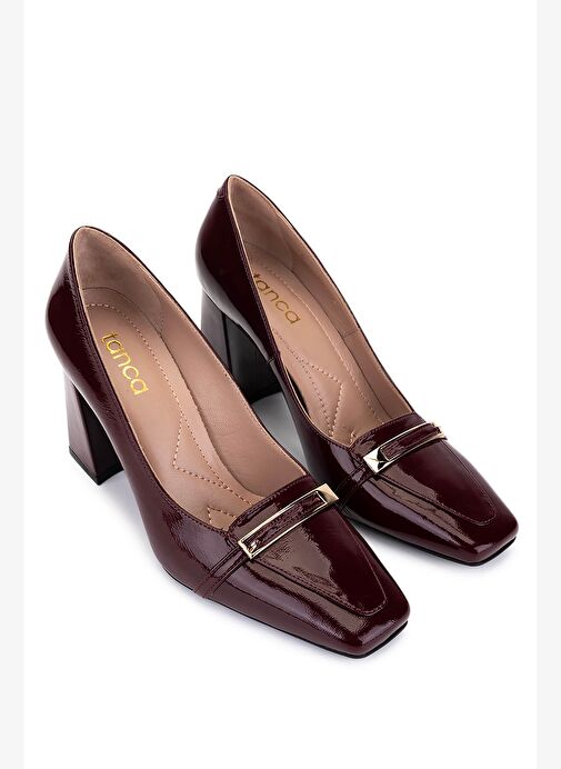 Tamer Tanca Kadın Hakiki Deri Bordo Rugan Topuklu Ayakkabı - Görsel 3