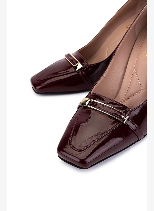 Tamer Tanca Kadın Hakiki Deri Bordo Rugan Topuklu Ayakkabı - Görsel 4