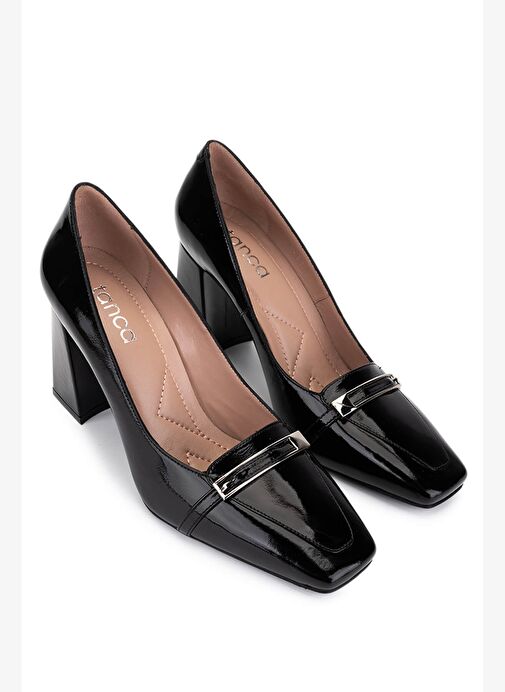 Tamer Tanca Kadın Hakiki Deri Siyah Rugan Topuklu Ayakkabı - Görsel 3