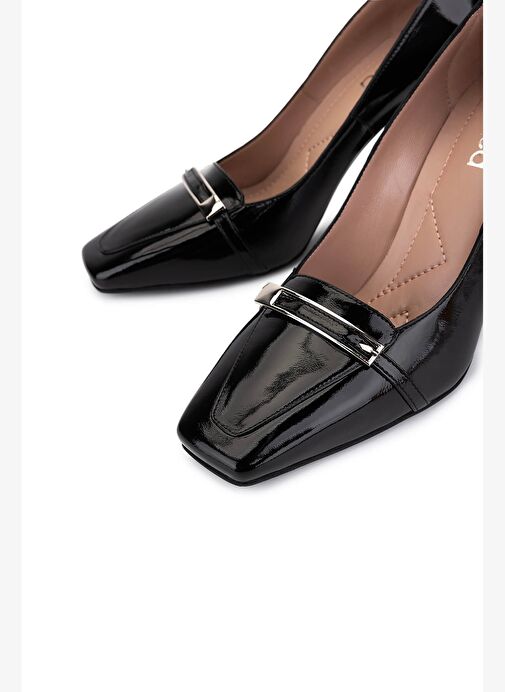 Tamer Tanca Kadın Hakiki Deri Siyah Rugan Topuklu Ayakkabı - Görsel 4