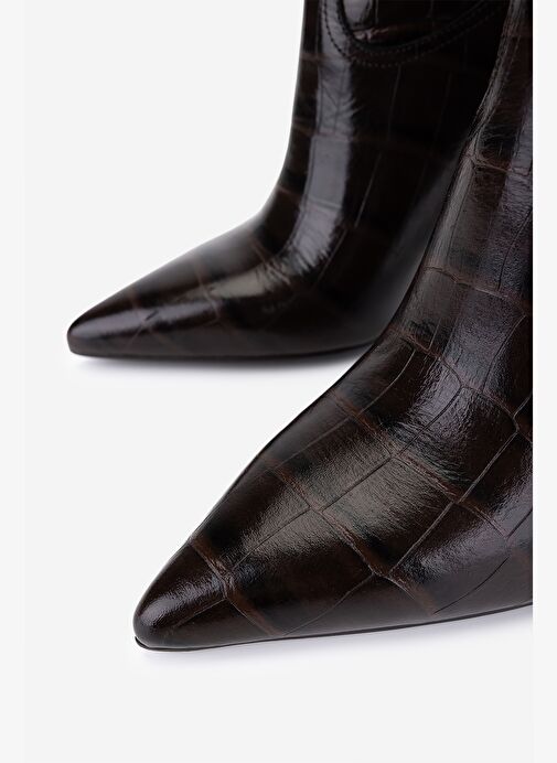 Valmenti Kadın Hakiki Deri Kahverengi Kroko Topuklu Çizme - Görsel 4