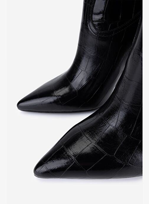Valmenti Kadın Hakiki Deri Siyah Kroko Topuklu Çizme - Görsel 4