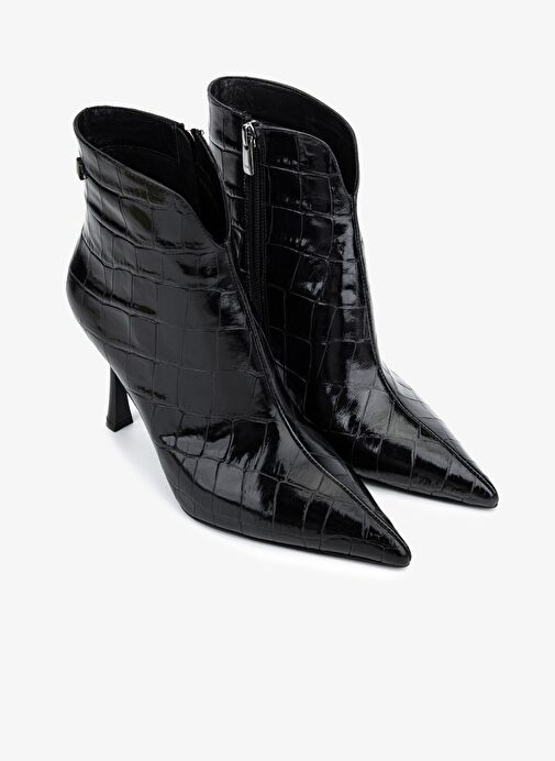 Valmenti Kadın Hakiki Deri Siyah Kroko Topuklu Bot - Görsel 3