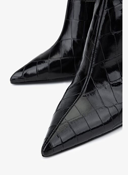 Valmenti Kadın Hakiki Deri Siyah Kroko Topuklu Bot - Görsel 4