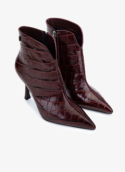 Valmenti Kadın Hakiki Deri Bordo Topuklu Bot - Görsel 3