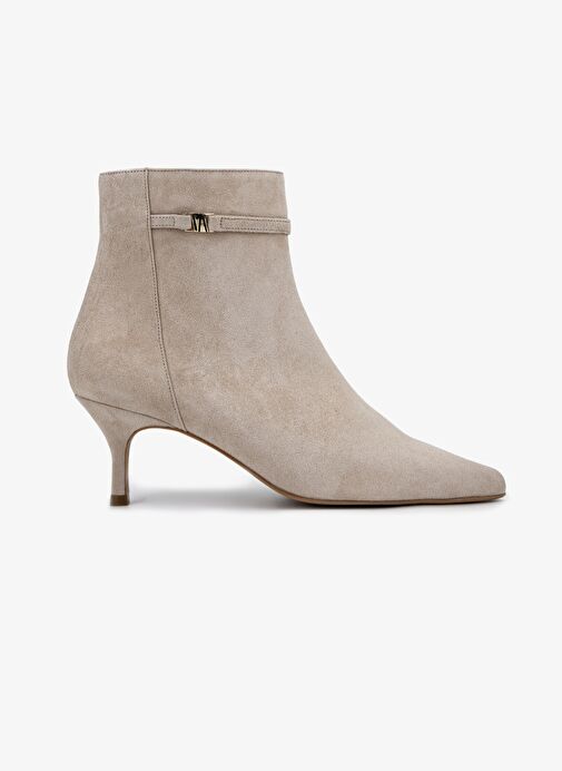 Valmenti Kadın Hakiki Deri Bej Süet Topuklu Bot - Görsel 2