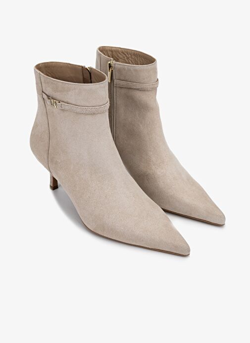 Valmenti Kadın Hakiki Deri Bej Süet Topuklu Bot - Görsel 3