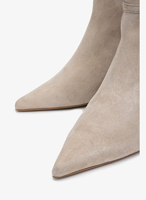 Valmenti Kadın Hakiki Deri Bej Süet Topuklu Bot - Görsel 4