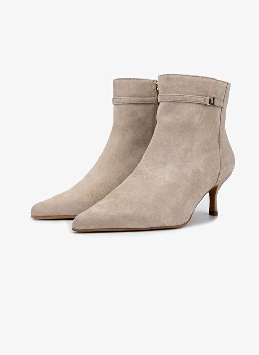 Valmenti Kadın Hakiki Deri Bej Süet Topuklu Bot - Görsel 5