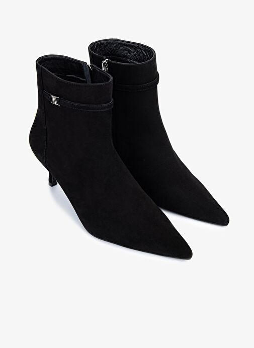 Valmenti Kadın Hakiki Deri Siyah Süet Topuklu Bot - Görsel 3
